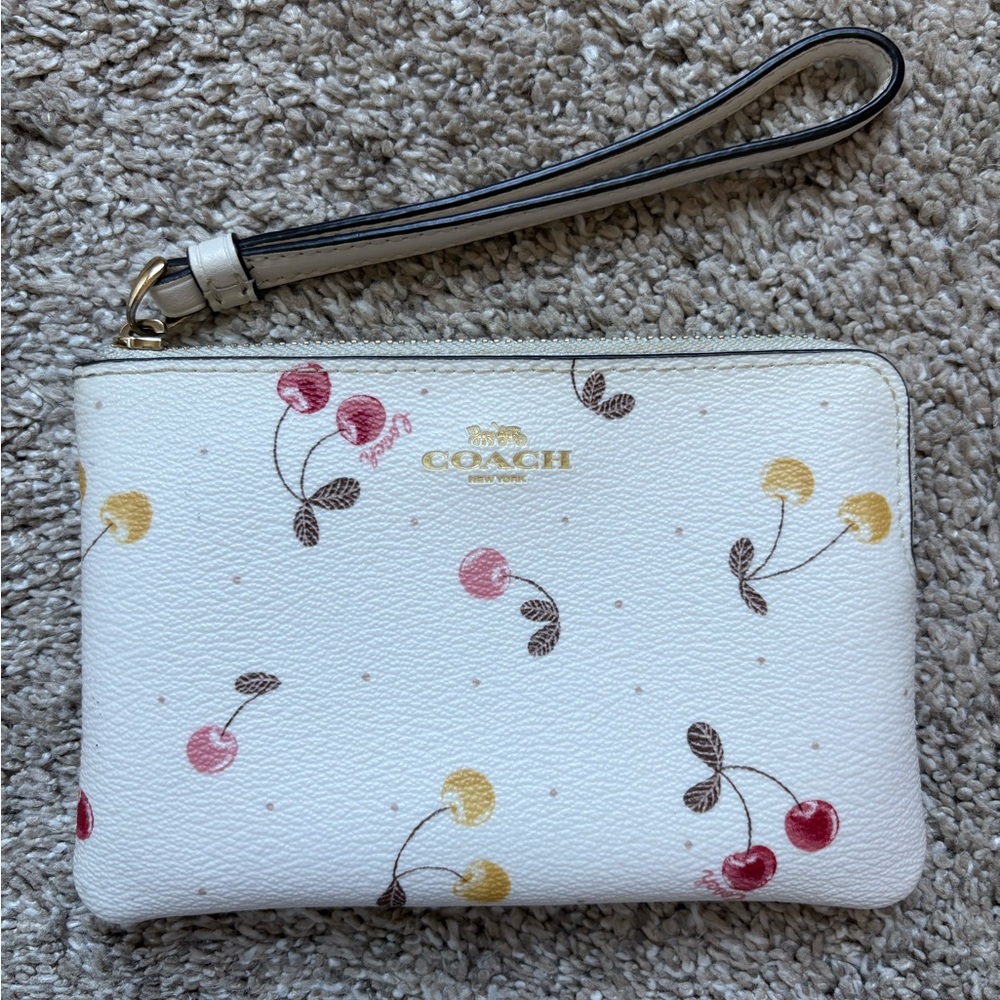 Coach White Wristlet with Cherry Motif